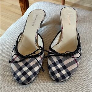 Burberry Women's Black and White Plaid Mules